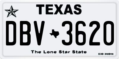 TX license plate DBV3620