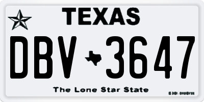 TX license plate DBV3647