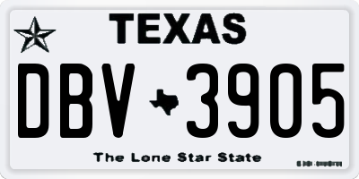 TX license plate DBV3905