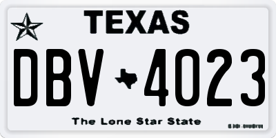 TX license plate DBV4023