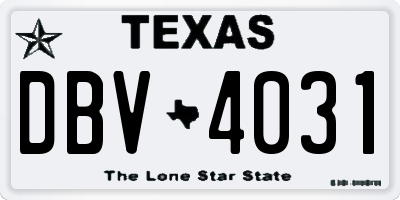 TX license plate DBV4031