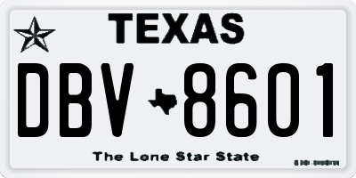 TX license plate DBV8601