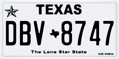 TX license plate DBV8747