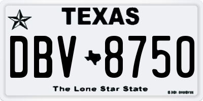 TX license plate DBV8750