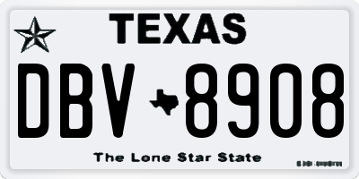 TX license plate DBV8908