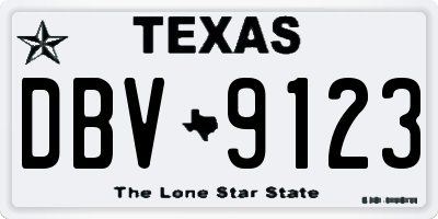 TX license plate DBV9123