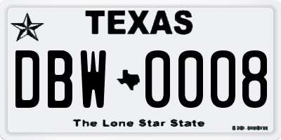 TX license plate DBW0008