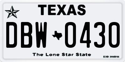 TX license plate DBW0430
