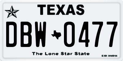 TX license plate DBW0477