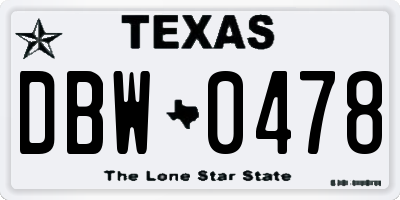 TX license plate DBW0478