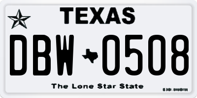 TX license plate DBW0508