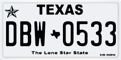 TX license plate DBW0533