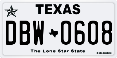 TX license plate DBW0608