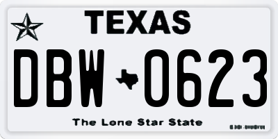 TX license plate DBW0623