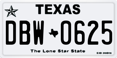 TX license plate DBW0625