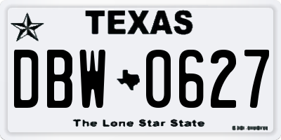 TX license plate DBW0627