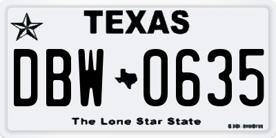 TX license plate DBW0635