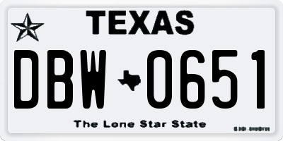 TX license plate DBW0651