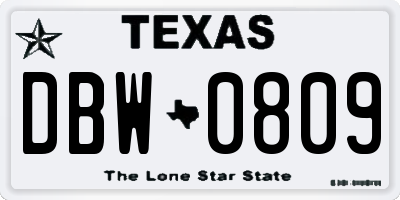 TX license plate DBW0809