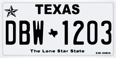 TX license plate DBW1203