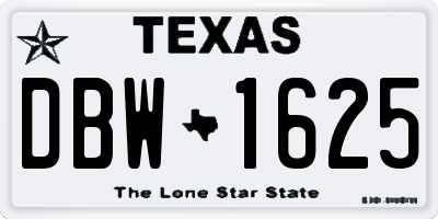 TX license plate DBW1625
