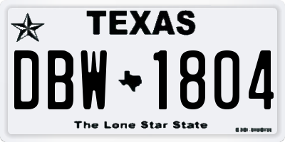 TX license plate DBW1804