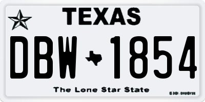 TX license plate DBW1854