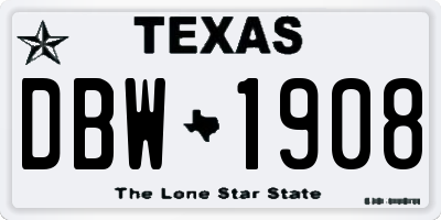 TX license plate DBW1908