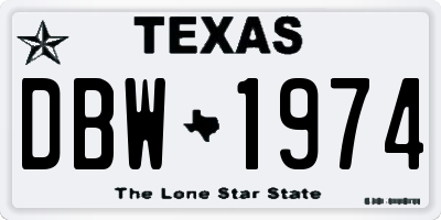 TX license plate DBW1974