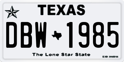 TX license plate DBW1985