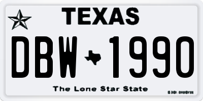 TX license plate DBW1990