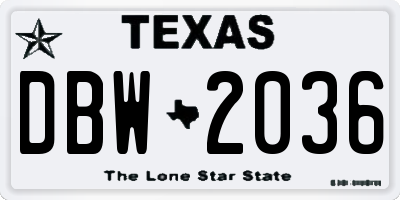 TX license plate DBW2036