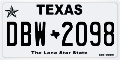 TX license plate DBW2098