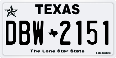 TX license plate DBW2151