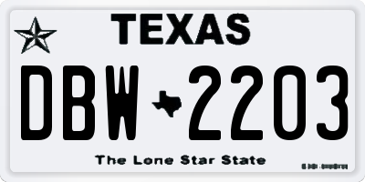 TX license plate DBW2203