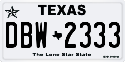TX license plate DBW2333