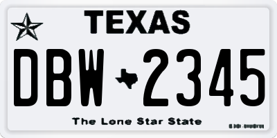 TX license plate DBW2345