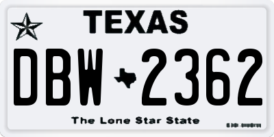 TX license plate DBW2362