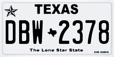 TX license plate DBW2378