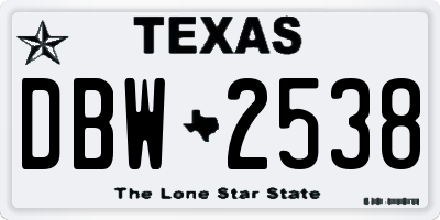 TX license plate DBW2538