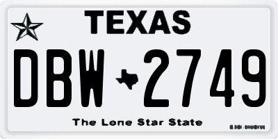 TX license plate DBW2749