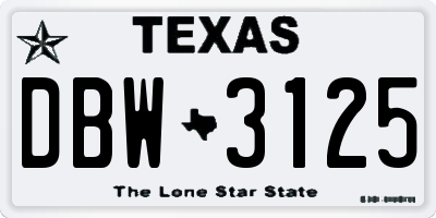 TX license plate DBW3125