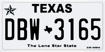 TX license plate DBW3165