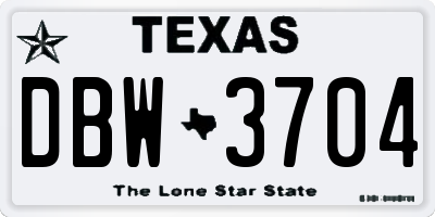 TX license plate DBW3704