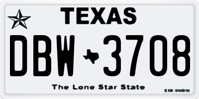 TX license plate DBW3708