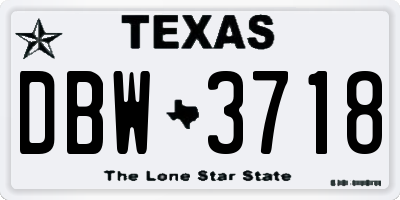 TX license plate DBW3718