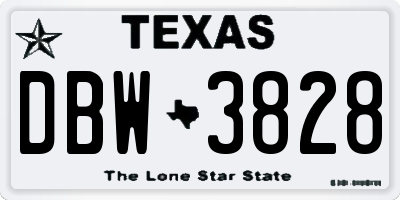 TX license plate DBW3828