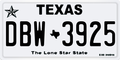 TX license plate DBW3925