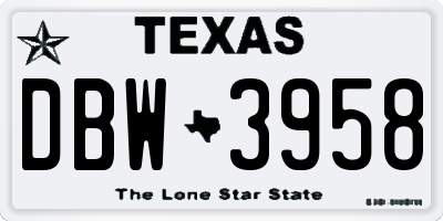 TX license plate DBW3958