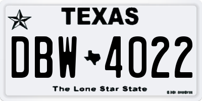 TX license plate DBW4022